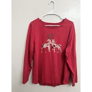 Coldwater Creek Reindeer Long Sleeve Top 2X Bead Embroidery Christmas Holiday